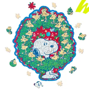 Wooden Jigsaw Puzzle Gift for Snoopy Lovers, 200 Pieces Unique Shaped, 5MM Thick, Officially Licensed Merchandise – Merry Moments Together, 11.1" x 13.1"