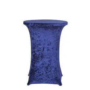 Crushed Velvet Spandex 30" Round Cocktail Table Cover Navy Blue Smooth Highboy Tablecloth