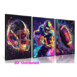 3-piece set, American football canvas wall art. Cool sports-themed wall decor featuring vibrant posters of American football players, perfect for decorating boys' rooms and teenagers' bedrooms. Frameless.