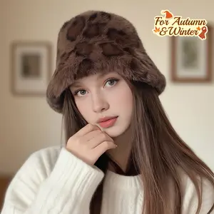 Women's Luxury Faux Fur Winter Hat - Elegant White & Black Leopard Print Pom-Pom Trim, Soft Warm Fur Cap for Christmas, New Year's, Valentine's Day |     Stylish Outdoor Winter Hat for Parties, Everyday & Formal Events |   Lightweight & Durable Faux Fur C
