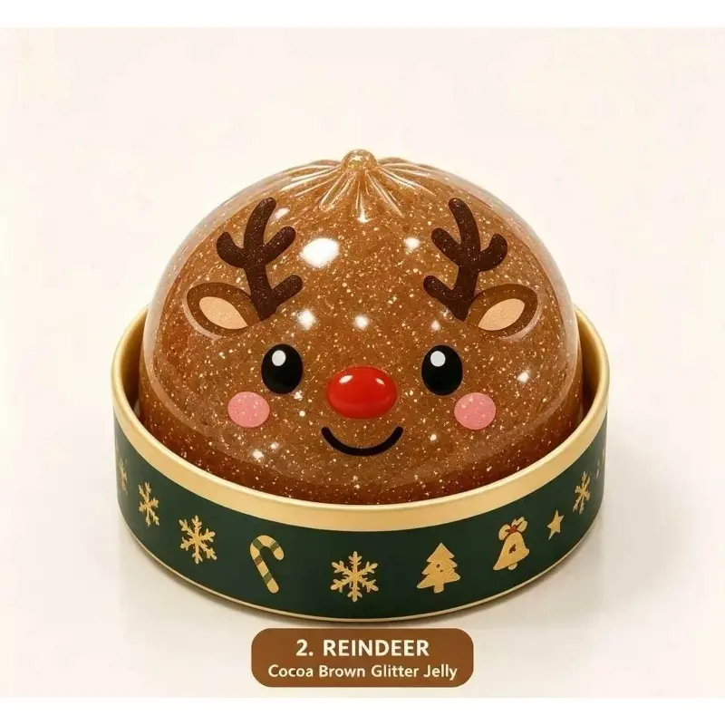 Kawaii Sparkling Transparent Bun Squishy with Christmas Reindeer Horn, Soft TPR Squeeze Sensory Toy Christmas Stocking Fillers