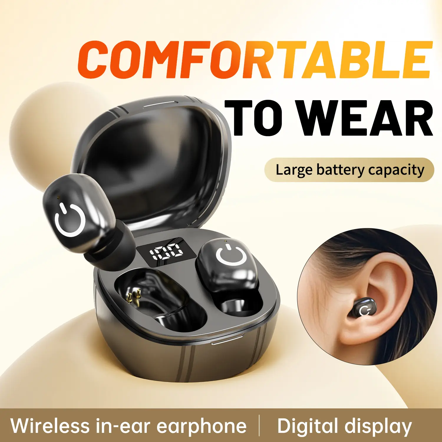 HTC True Wireless Bluetooth V6.0 Earbuds Headset - ENC Noise Cancellation, Volume Control, IPX5 Waterproof, Built-in Mic, 12H Playtime, Low Latency, Remote Control, Connection Stability, Cable Management for Gaming, Running, Mobile, 45Hz