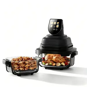 [5-in-1 Glass Air Fryer] 4QT & 6-Cup Non-Toxic GlassPots 90% Less Oil 1500W Fast Cooking Dishwasher Safefor Family Meals & Single Servings