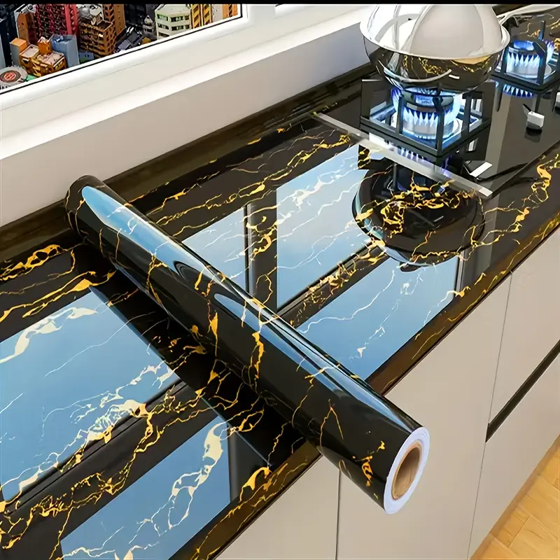 Self Adhesive Marble Wallpaper Waterproof Oil Proof Wall Sticker Easy Install Contact Paper for Bathroom Kitchen Backsplash Countertop Cabinet Furniture Renovation Decor