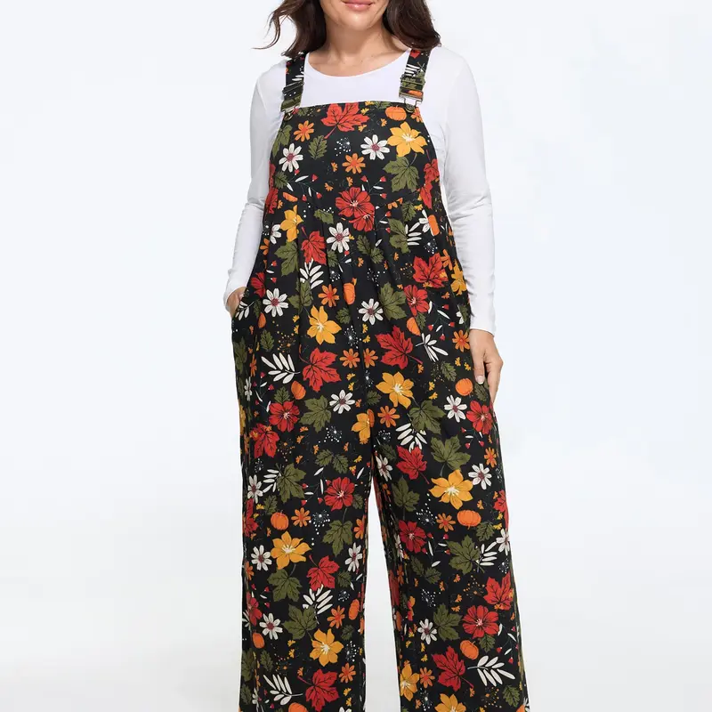 BloomChic Women's Plussize Tropical Print Wide Leg Overalls [M-6X] - Breezy Sleeveless Square Neck 1-Piece, Leisure-Ready Tropical Clothing With Pockets, Summer Vacation Casual Outfit For Curvy Women, SohoChic