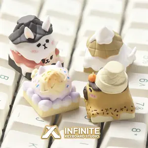 Handmade Resin 3D Artisan Keycap, Cute Waffle Ice Cream Animal Design (Capybara, Seal, Octopus, Bunny) for MX Mechanical Keyboard Switches, Kawaii Desk Decor Gamer Gift (4 Styles) summervibes