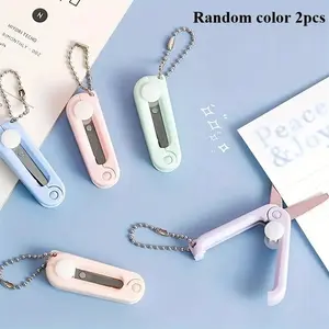 2pcs Mini Folding Scissors, Stainless Steel Blades, Compact Portable Design, Sharp Cutting Edge, Office, School, Crafts, Travel, Office Gadgets