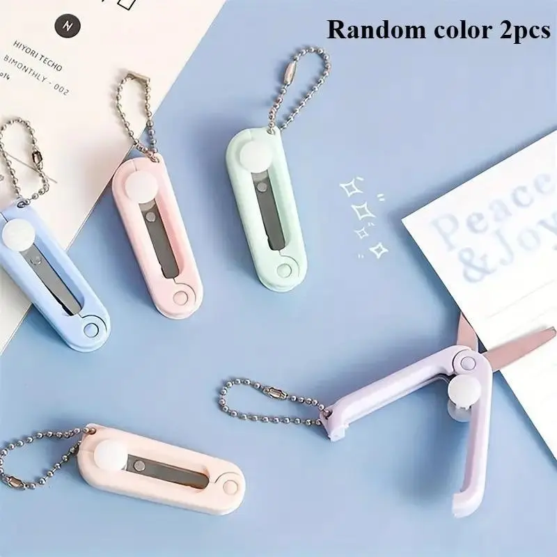 2pcs Mini Folding Scissors, Stainless Steel Blades, Compact Portable Design, Sharp Cutting Edge, Office Cutting Supply, Office, School, Crafts, Travel, Office Gadgets