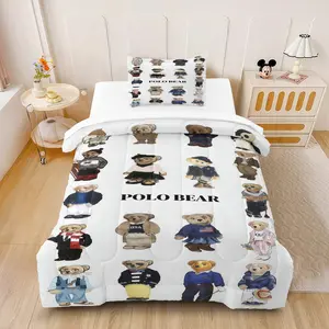 Preppy Bear 2/3-Piece Comforter Set (1 Comforter + 1-2 Pillowcases),Preppy Style Bedding, Perfect Gift for Classic Fashion Lovers & Kids