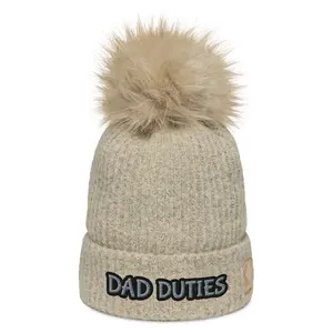 "Dad Duties" Pom-Pom Beanie - Soft Microfleece Lining, Faux-Fur Pom, Unisex Fit, Winter Gear for Cold-Weather Warriors