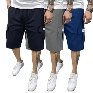 Men’s shorts three-piece set (khaki/black/gray)— slanted pockets— single rear side pocket— versatile casual wear— suitable for everyday use; summer shorts ideal for daily outings and vacations; multi-pocket casual shorts