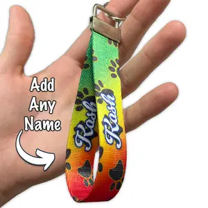 Personalized Rainbow Paw with Your Name Nylon Key Fob