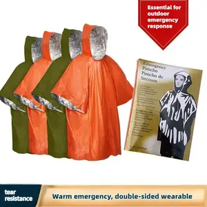 Portable Aluminum Foil Outdoor Survival Insulation Raincoat, Camping Hiking Emergency Thermal Blanket, Cold Protection Waterproof Jacket