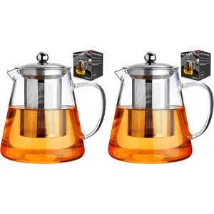 Teapot 18.6oz/550ml, Tea Pot with Removable for Loose Tea, Borosilicate Tea Kettle Tea Maker Stovetop for Camping, Tea Infuser for Loose Leaf Tea Travel (Pack of 2)