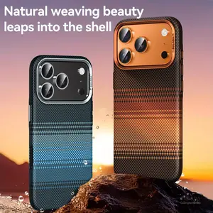 Phone Case: Morning Glow & Twilight Carbon Fiber Magnetic Phone Case for iPhone 17 Pro Max/iPhone 17 Pro/iPhone 17, 36-Magnet Array Strong Adhesion, Kevlar Style Woven Texture, 36pcs Core Arrays with Grain Weave Feel and Metal Buttons, Shockproof