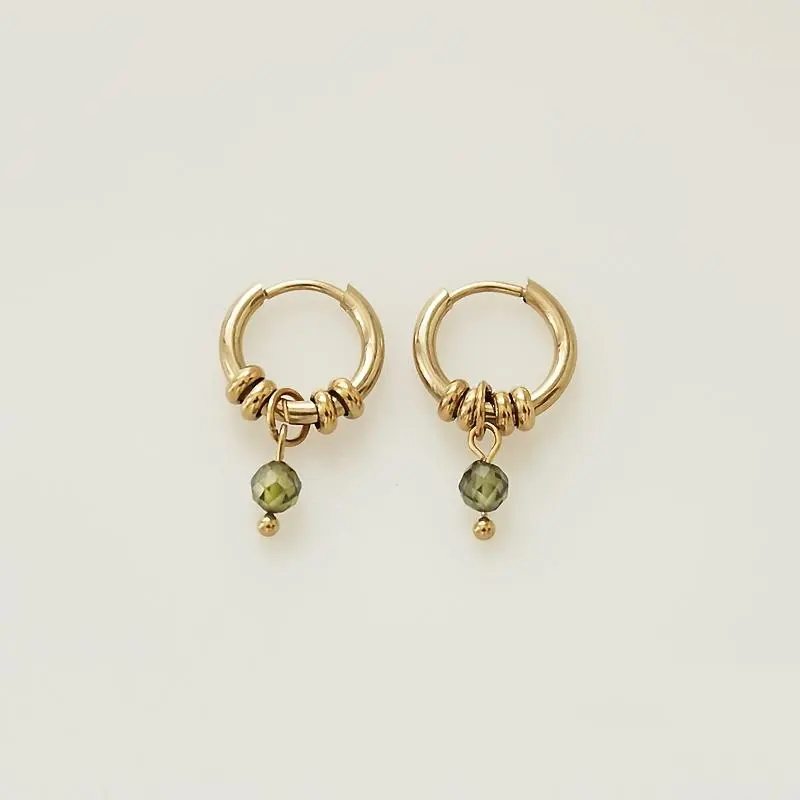 Women's Fashion Copper Bead Earrings - Plant-Themed Olive Green Pendant Stainless Steel Beaded Hoops, Simple Cute, Suitable for Daily Wear & Banquets, Plant-Themed Earrings