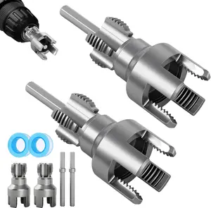 4PCS Pipe Threading Tool, 1/2" & 3/4" Dual-Function Internal & External Pipe Threader Kit, Alloy Steel Thread Cutting Tool for Water Pipes, Electric Drill Compatible, Fast DIY Plumbing Solution