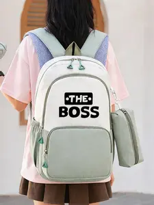 The Boss Floral Backpack Set with Pencil Case, Unisex Casual Student Bag, Large Capacity Multi-Pocket Trendy Backpack for Teens