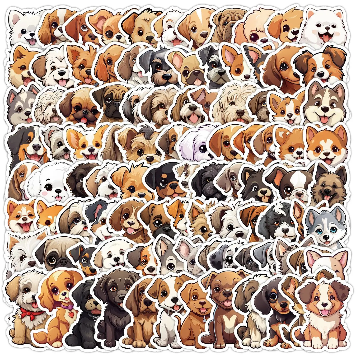 Cute Dog Pattern Sticker, 100pcs/set Waterproof Self Adhesive Paper, Decorative Sticker for Gift Greeting Card Water Bottle Laptop Phone, Decal Sticker