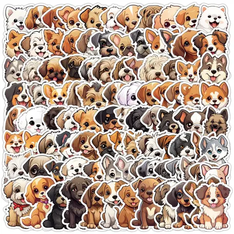 Cute Dog Pattern Sticker, 100pcs/set Waterproof Self Adhesive Paper, Decorative Sticker for Gift Greeting Card Water Bottle Laptop Phone, Decal Sticker