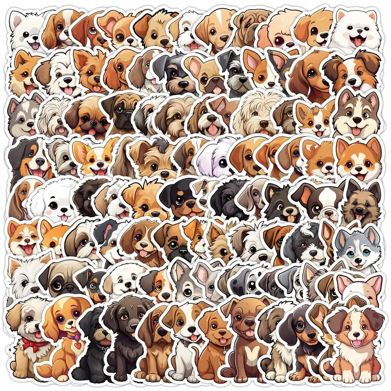 Cute Dog Pattern Sticker, 100pcs/set Waterproof Self Adhesive Paper, Decorative Sticker for Gift Greeting Card Water Bottle Laptop Phone, Decal Sticker