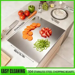 304 Stainless Steel Cutting Board Large Size 61x51cm Easy Cleaning Chopping Board for Kitchen Meat Fruits Vegetables Bread Baking Reversible Double Surface various cooking task