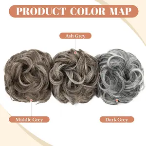 2PCS Messy Bun Hair Pieces Wavy Curly Synthetic Updo Chignon Fake Scrunchies Ponytail Extension for Women Ash Grey Fluffy Afro Kinky Deep Wave Bundles