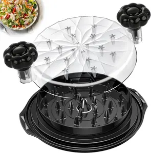 TM Commerce LLC 10-in Rotating Plastic Kitchen Meat Shredder Machine, Transparent Lid Meal Prep Gadget with Anti-Slip Strip, Ergonomic Handle, BPA-Free, Sturdy, Cleaning Brush (Black)
