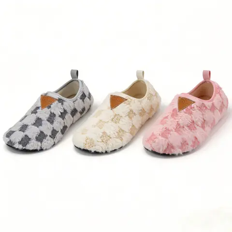 Women's Minimalist Cotton Indoor Shoes - Anti-Slip Fuzzy Slip-On Home Slippers, Cozy Lightweight Breathable Lined Flat Sole Footwear for Cold Floors (GZ-Pink)