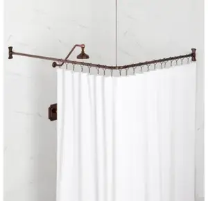 Signature 60" x 48" Corner Brass Shower Curtain Rod , w Ceiling Support Bronze Metal Wall