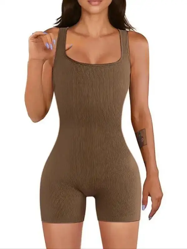 Women's Solid Color Square Neck Tank Shapewear Romper, Casual Comfy  Thigh Slimmer Sleeveless Shaper Bodysuit for Daily Wear, Ladies Shapewear for All Seasons