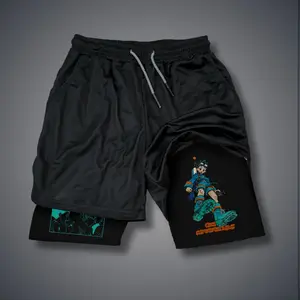 Hunter x hunter  80s 90s Double-Layer Sports Shorts Graphic Shorts Black Camo Streetwear Shorts Men Outfits Men Vacation Outfits Shorts