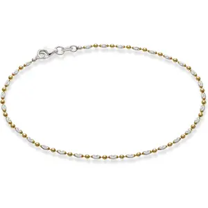 Elegant 925 Sterling Silver Diamond-Cut Bead Ball Chain Anklet for Women - Made in Italy