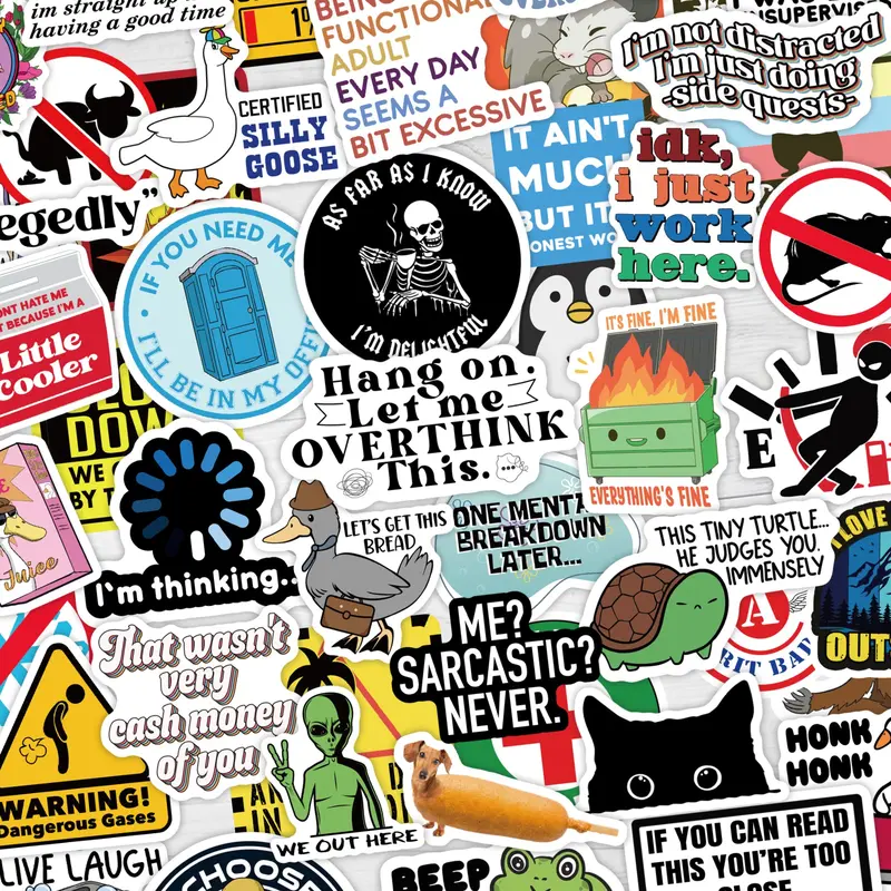 Funny Stickers Pack (100-200 PCS) - 2-3 in Glossy Finish Waterproof Vinyl Adhesive Decals, Humor Boost Workplace Prank Meme Labels, Sticker Collage Cartoon Labels for Laptops, Water Bottles (Office Stationery for Colleagues)