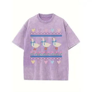 Cotton Unisex Duck Print T-Shirt Round Neck Short Sleeve Relaxed Fit Vintage Casual Top for Daily Wear Spring Summer 2026 TikTok Shop