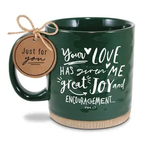 212 MAIN 14 oz Reusable Ceramic Coffee Mug - Green "Your Love", Washable Kitchenware Drinkware, Gift-Ready Cup, 14Oz