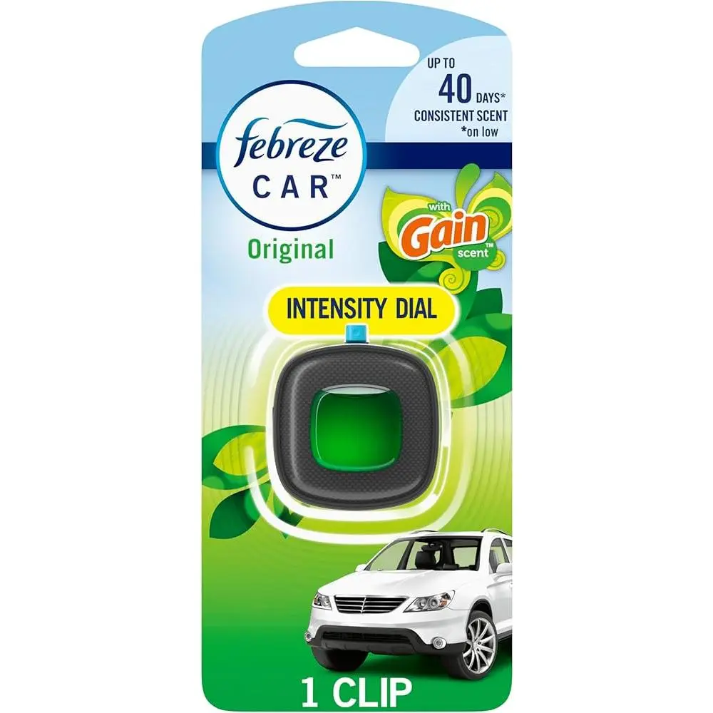 Febreze AUTO Car Air Freshener, Odor-Fighting Car Vent Clip, Gain Original, 2 Count
