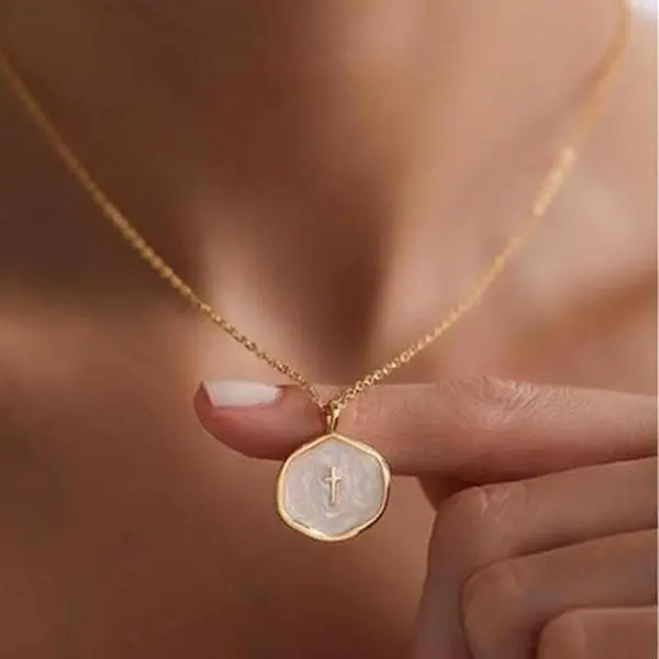 Gold Cross Necklace for Women Dainty Simple Cross Pendant with Enamel & Cubic Zirconia Gem Elegant Hypoallergenic Brass Jewelry Party Daily Wear For Blackfriday Christmas
