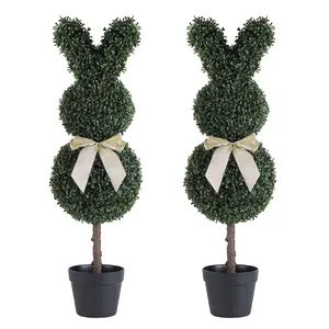 36" Bunny-Shaped Topiary Trees Artificial Outdoor Set of 2, 3ft Faux Boxwood Plants UV-Resistant for Front Porch Planter Spring Easter Decor 3 Feet Home Goods Decorative
