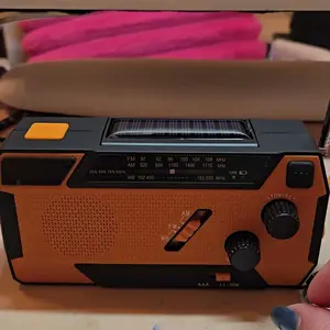 3 in 1 Charging Cable Hand Crank Emergency Radio，NOAA Weather Radio 7400mWh，Portable Solar power ，AM/FM for Winter Storm Hurricane Survival Gear Chargeable Orange so alarm crank radio outage winter storm