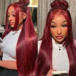 99J Bone Straight Wigs Human Hair Burgundy 13X4 & 13X6 Lace Front 180 Density Brazilian Smooth HD Lace Frontal Wig for Black Women Preplucked Natural Hairline