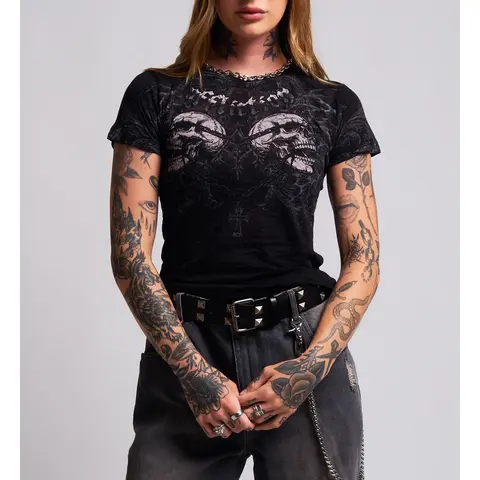 Affliction Women's Short-Sleeve Polyester Print Streetwear Tee