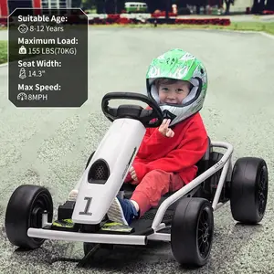Electric Drift Go Kart With Dual 300W Motors 24V Power Reaches 8 MPH High Speed Features Music And Slow Start For Kids 8-12 Years Old White