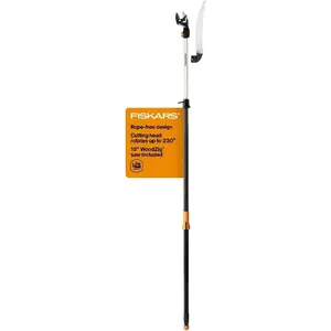 Fiskars 2-in-1 Extendable Tree Pruner and Pole Saw (Extends 7.9 - 12ft) with Rotating Head, Pruning Stik Model with15-Inch Double-Grind Saw Blade