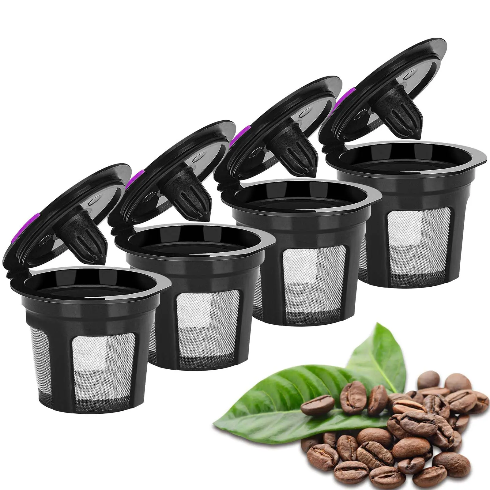 Reusable K Cups for Keurig 2.0 & 1.0 Brewers -4 Packs Refillable Coffee Pods, Universal Kcup Filters, Eco-Friendly and Easy to Clean.Mesh Steel