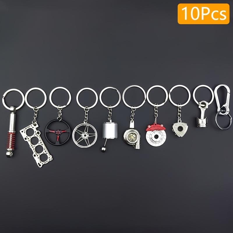 Car Enthusiast Keychain Set 10 Pieces Zinc Alloy Casual Style with Gear Shift Lever Turbo Wheel Hub Shock Absorbers Engine Parts Brake Discs Pistons Perfect Gift for Car Enthusiasts gifts for bestfriend