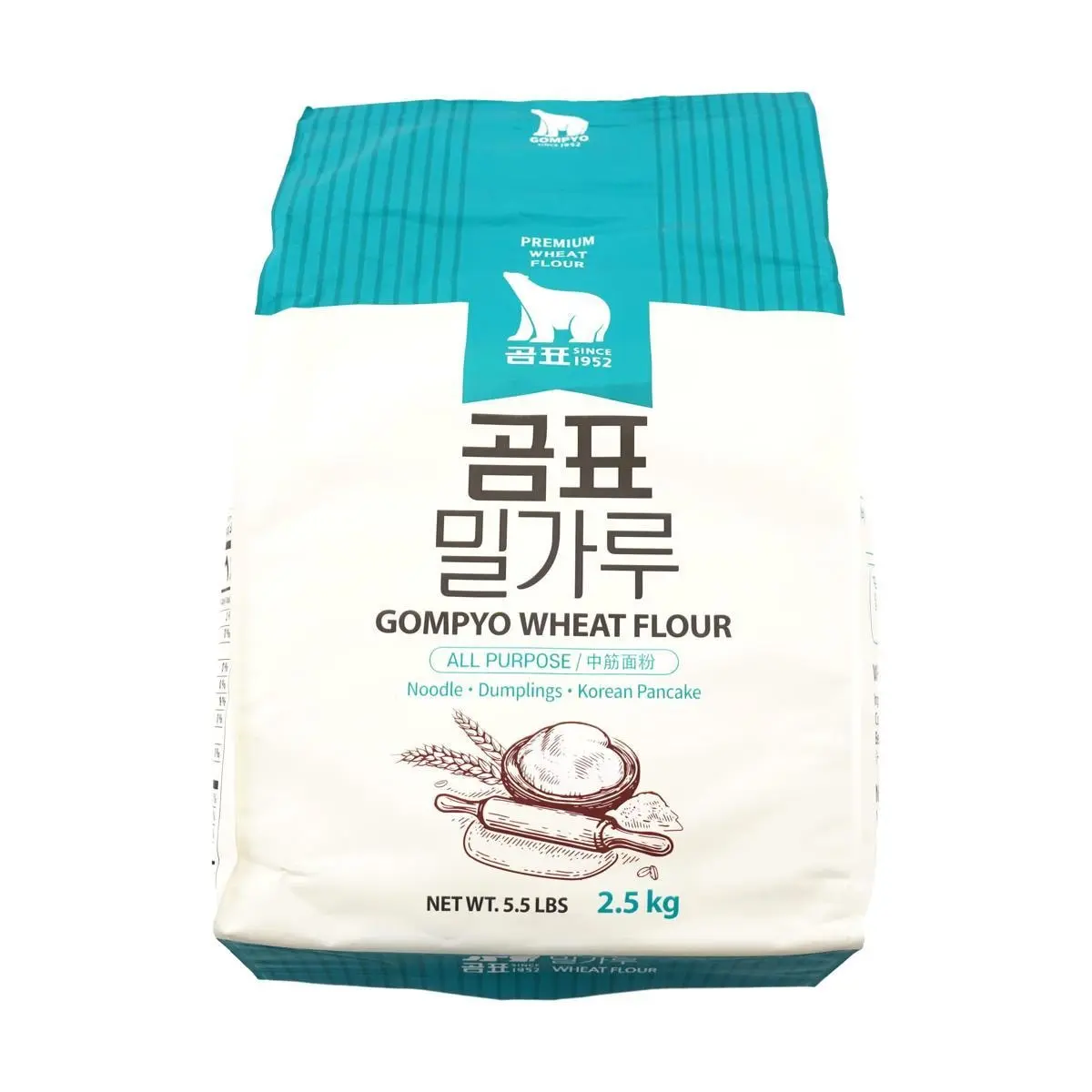 GOMPYO Premium All-Purpose Flour 2.5kg - Korean Medium Flour for Baking, Pancakes, Dumplings, Noodles - Unbleached, No Synthetic Additives