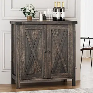 【Christmas Gift】Dark Brown Buffet Cabinet Farmhouse Storage with Doors Shelves for Living Dining Room Entryway Console Accent Console