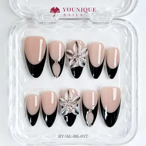 Younique Nails 2025 | RY Studio | Noir Blossom | 10PCS 100% Handmade Press-On Nails | Reusable Colorful Art