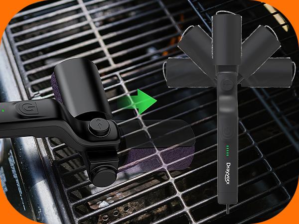 Drayvorx Electric Grill Brush for Outdoor, 2026 TikTok BBQ Grill Cleaner with 2 Heads, 3-Speed & Angle Adjust Cordless Rotary Grill Brush, 150Mins Runtime Grill Cleaning Brush for Barbecue Grates